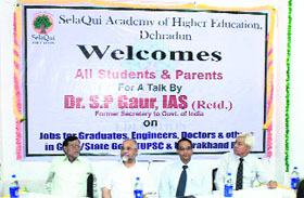 Speakers during a discussion organised by the Selaqui Academy of Higher Education in Dehradun on Monday.