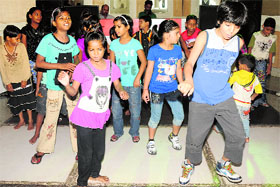 Dance India Dance little champs fame Udaymeet performs with the kids of MDD Bal Bhawan Orphanage at a programme in Karnal.