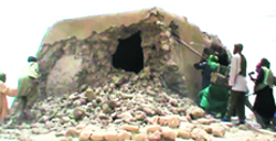A still from a video shows Islamist militants destroying an ancient shrine in Timbuktu.  AFP