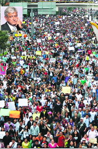 Members of the Yosoy132 (I am 132) movement march during a demonstration demanding transparency in 