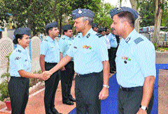 Air Vice-Marshal SN Murti (centre) at the Air Force Highgrounds in Chandigarh on Wednesday