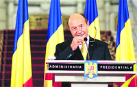 Romanian President Traian Basescu delivers a speech at the Cotroceni palace in Bucharest  AFP