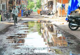 Water gets accumulated at a street in Vikas Nagar