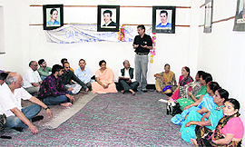 Uttarakhand Mahila Manch members at a meeting at Shahid Sthal, Dehradun, on Thursday oppose the construction of big dams in Uttarakhand.