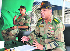 The Officiating Deputy Director-General (Recruitment), Punjab and Jammu and Kashmir, Col Sanjiv Sirohi, addresses the media in Ludhiana on Thursday. 