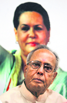 Pranab Mukherjee during his poll campaign in Ahmedabad on Thursday.