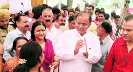 BJP leader Arun Jaitley after addressing party workers in the Trikutanagar area of Jammu on Friday. 