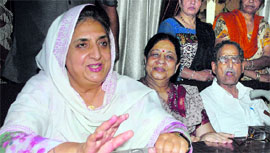 Congress leader Rajinder Kaur Bhattal in Dasuya on Friday.