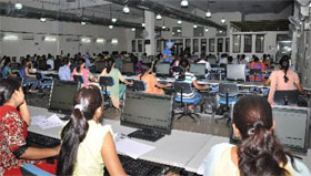 Students appear in the online test for admission to various courses at the CUP.