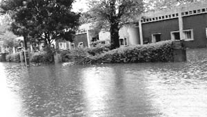 A road in front of government houses flooded with rainwater at Sector 15D in Chandigarh. 