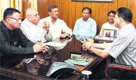 Senior state BJP leaders, led by former Assembly Speaker Harbans Kapoor, meet IG, Law and Order, Ram Singh Meena, in Dehradun on Saturday