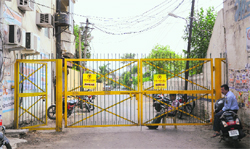 The closed gate near the Government College for Boys in Ludhiana. 
