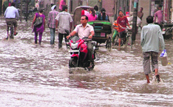 A flooded street near Mata Rani Chowk in Ludhiana on Saturday.