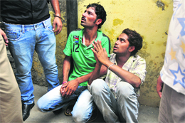 Snatchers seek apologies from residents after being caught at Krishna Nagar in Ludhiana on Saturday. 