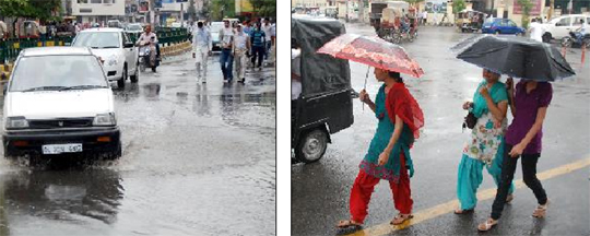 Although the downpour lasted for only about a quarter of an hour, water accumulated by the roadsides in many areas of the city.