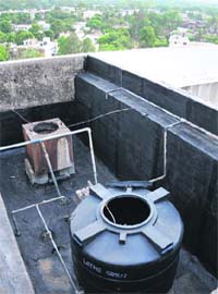 Some of the tanks lie open atop the roof of the Government Multi-Speciality Hospital at Sector 16 in Chandigarh on Sunday