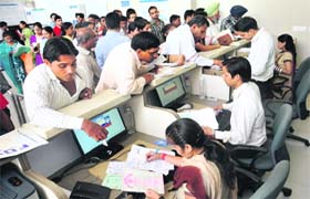 Applications being processed at the passport seva kendra in the Industrial Area of Chandigarh