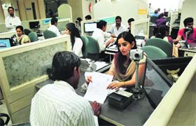 Applications being processed at the passport seva kendra in the Industrial Area of Chandigarh