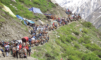 Pilgrims on their way to the Amarnath cave shrine in south Kashmir.