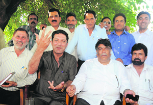 Joint Consultative Committee leaders address a press conference in Srinagar on Sunday.