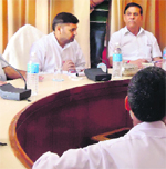 MP Madan Lal Sharma addresses mediapersons in Rajouri.
