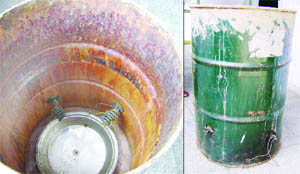 The iron drums used by bootleggers seized in Amritsar on Monday. 