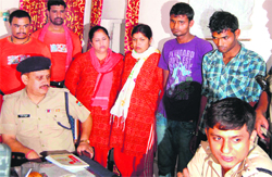 Two members of a gang of thieves in police custody in Haridwar on Monday. Tribune photo: Rameshwar Gaur