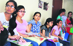 Students wait for counselling for medical seats in Dehradun on Monday. Tribune photo: Vinod Pundir