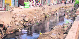 The filthy Ganda Nullah flowing near the Dharampur in Ludhiana. The project to cover the nullah has still not been completed.
