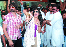 Actors in the Punjabi film Yaran Nal Baharan 2 dance to the title track of the film on Tuesday.