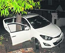 The i20 car recovered by the police at Sector 69, Mohali, on Tuesday