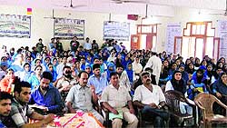 National Rural Health Mission workers attend a function to mark World Population Day in Maitra, Ramban, on Wednesday