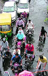 Vehicles queue up in the Domoria Bridge area of Ludhiana on Wednesday