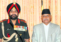 Gen Bikram Singh with Nepalese President Ram Baran Yadav.  PTI