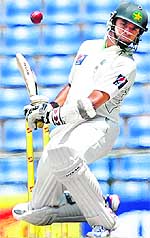Pakistans Azhar Ali avoids a short ball on the fourth day of the third Test against Sri Lanka in Pallekele on Wednesday