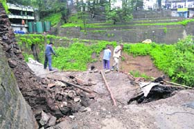 National Highway No. 22 is closed as a portion of it was damaged after a heavy rain in Shimla on Thursday