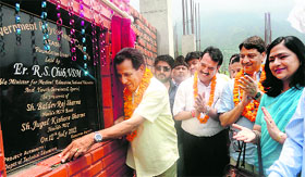 Minister for Technical Education RS Chib lays the foundation stone of a polytechnic college at Reasi on Thursday.