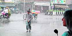 A man caught in the rain runs for cover in Amritsar on Friday