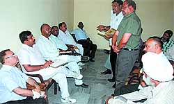 BJP leaders at a meeting held to review the progress of the membership drive launched by the Bathinda district (Urban) unit of the party. The membership drive began on July 1 and will continue till July 25