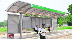 A newly built bus queue shelter without a timetable and basic information on routes of the CTU buses at Sector 32 in Chandigarh on Friday.