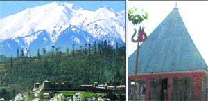 The scenic Bhadarwah with snow-capped mountains in the backdrop; (right) the ancient Vasu Ki Naag temple in the town.