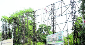 Hoardings and banners have been removed from unipoles on Lawrence Road in Amritsar.