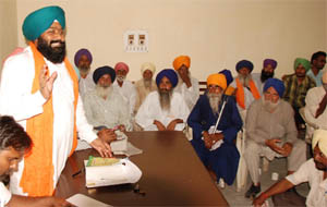 State president of the LJP, Kiranjit Singh Gehri, at a meeting with the Dalit Sena and Tarna Dal at the Circuit House in Bathinda on Saturday. 