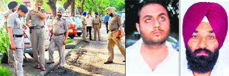 The spot where Tripat Deep Singh was shot at in Sector 9 on July 12, 2010; and (right) Tripat Deep Singh (sporting turban) and convict Minkel Bajaj.