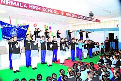 Students of Nirmala Inter-College, Mussoorie, during the investiture ceremony on Saturday