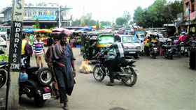 A view of a traffic jam near Reasi bus tand on Saturday.