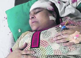 The victim, 60-year-old Jaswinder Kaur, at hospital in Ludhiana on Saturday