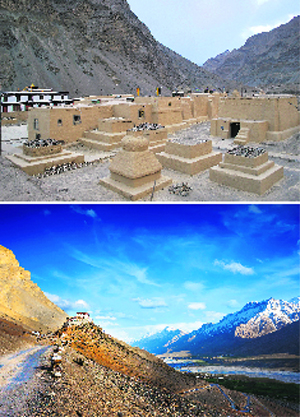  Tabo is the second most important Buddhist monastery in the Himalayan region; road leading to Ki monastery
