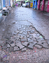 A damaged street at Gurunanak Pura (West) in Jalandhar.
