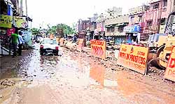 Many accidents have taken place on this slippery road alongside the under-construction bridge at Sahnewal